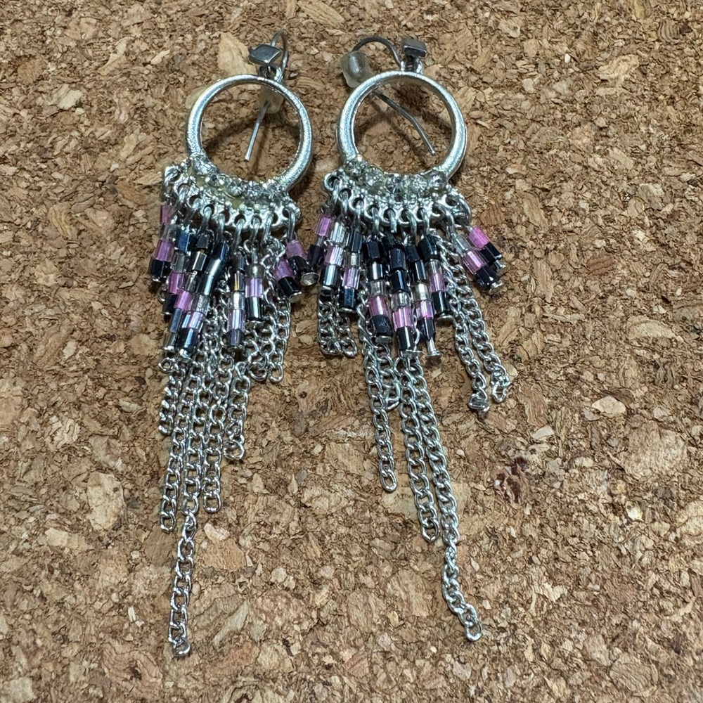 Y2K Vintage Silver and Beaded Earrings